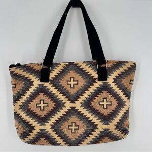 El Paso Saddle Blanket Beige Brown Southwestern Aztec Print Zip‎ Tote Bag Woven